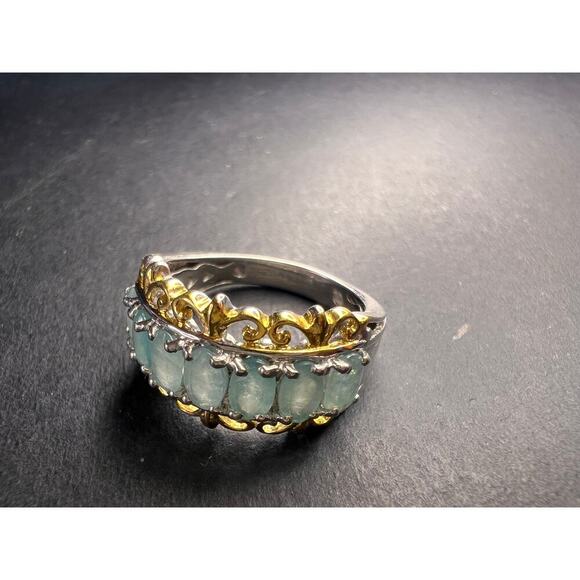 Grandidierite 7 stone two toned sterling silver ring size 5 - Picture 4 of 16